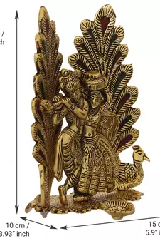 eCraftIndia Golden Radha Krishna Idol Metal Decorative Showpiece with Diya