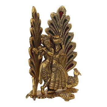 eCraftIndia Golden Radha Krishna Idol Metal Decorative Showpiece with Diya 5