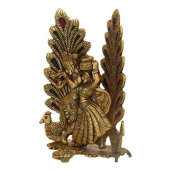eCraftIndia Golden Radha Krishna Idol Metal Decorative Showpiece with Diya 6