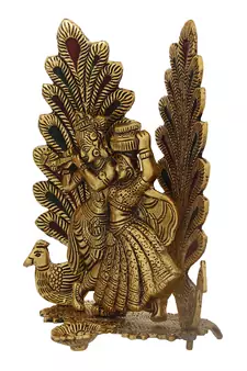 eCraftIndia Golden Radha Krishna Idol Metal Decorative Showpiece with Diya