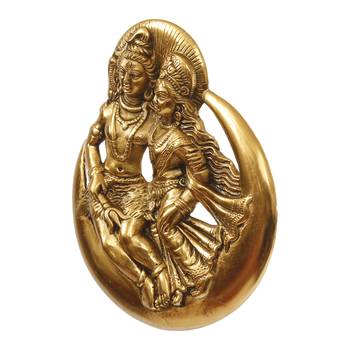 eCraftIndia Golden Shiva Parvati Idol Metal Decorative Wall Hanging Showpiece 6