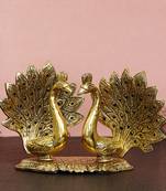 eCraftIndia Loving Golden Swan with Feather Couple 6Inch Decorative Metal Figurine