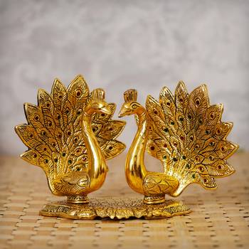 eCraftIndia Loving Golden Swan with Feather Couple 6Inch Decorative Metal Figurine 2