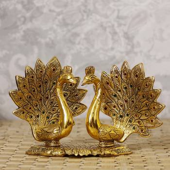 eCraftIndia Loving Golden Swan with Feather Couple 6Inch Decorative Metal Figurine 3