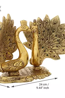 eCraftIndia Loving Golden Swan with Feather Couple 6Inch Decorative Metal Figurine