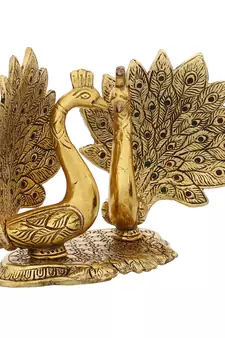 eCraftIndia Loving Golden Swan with Feather Couple 6Inch Decorative Metal Figurine