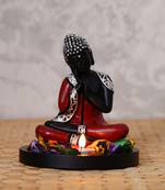 eCraftIndia Antique Finish Handcrafted Thinking Buddha with Wooden Base, Fragranced Petals and Tealight