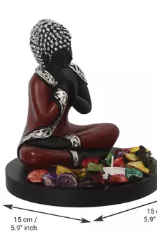 eCraftIndia Antique Finish Handcrafted Thinking Buddha with Wooden Base, Fragranced Petals and Tealight