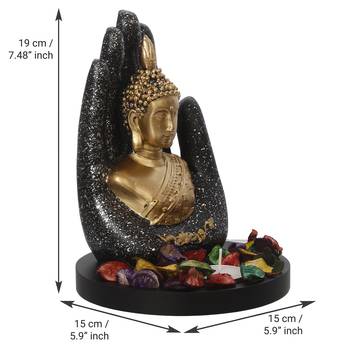 eCraftIndia Golden Silver Handcrafted Palm Buddha with Wooden Base, Fragranced Petals and Tealight 4