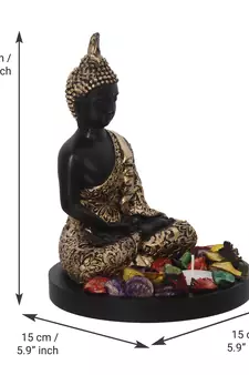 eCraftIndia Handcrafted Meditating Blessing Golden Buddha with Wooden Base, Fragranced Petals and Tealight