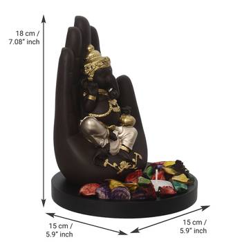 eCraftIndia Golden Handcrafted Palm Ganesha Decorative Showpiece with Wooden Base, Fragranced Petals and Tealight 4