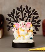 eCraftIndia Decorative Lord Ganesha Idol with Wooden Tree for Car Dashboard, Home Temple and Office Desks
