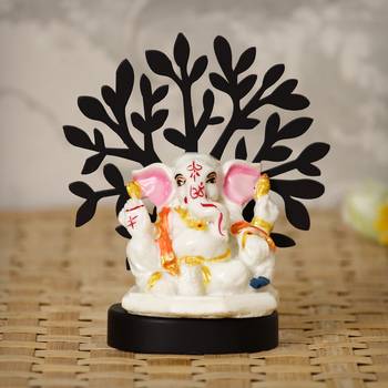 eCraftIndia Decorative Lord Ganesha Idol with Wooden Tree for Car Dashboard, Home Temple and Office Desks 2