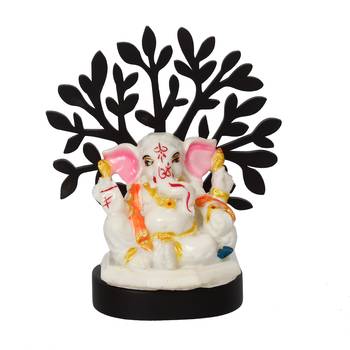 eCraftIndia Decorative Lord Ganesha Idol with Wooden Tree for Car Dashboard, Home Temple and Office Desks 4