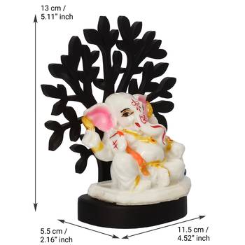 eCraftIndia Decorative Lord Ganesha Idol with Wooden Tree for Car Dashboard, Home Temple and Office Desks 5