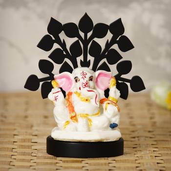 eCraftIndia Decorative Lord Ganesha Idol with Wooden Tree for Car Dashboard, Home Temple and Office Desks 1