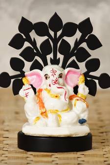 eCraftIndia Decorative Lord Ganesha Idol with Wooden Tree for Car Dashboard, Home Temple and Office Desks