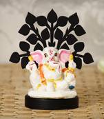 eCraftIndia Decorative Lord Ganesha Idol with Wooden Tree for Car Dashboard, Home Temple and Office Desks