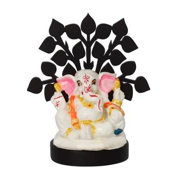 eCraftIndia Decorative Lord Ganesha Idol with Wooden Tree for Car Dashboard, Home Temple and Office Desks 4
