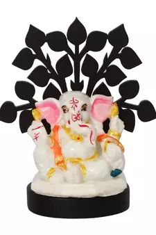eCraftIndia Decorative Lord Ganesha Idol with Wooden Tree for Car Dashboard, Home Temple and Office Desks