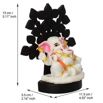 eCraftIndia Decorative Lord Ganesha Idol with Wooden Tree for Car Dashboard, Home Temple and Office Desks 5