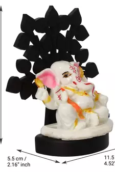 eCraftIndia Decorative Lord Ganesha Idol with Wooden Tree for Car Dashboard, Home Temple and Office Desks
