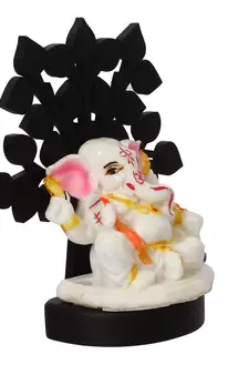 eCraftIndia Decorative Lord Ganesha Idol with Wooden Tree for Car Dashboard, Home Temple and Office Desks