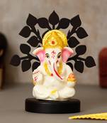 eCraftIndia Decorative Lord Ganesha Idol with Wooden Tree for Car Dashboard, Home Temple and Office Desks
