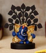 eCraftIndia Gold Plated Blue Kaan Ganesha Decorative Showpiece with Wooden Tree for Home/Temple/Office/Car Dashboard