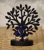 eCraftIndia Gold Plated Blue Appu Ganesha Decorative Showpiece with Wooden Tree for Home/Temple/Office/Car Dashboard