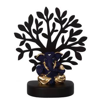 eCraftIndia Gold Plated Blue Appu Ganesha Decorative Showpiece with Wooden Tree for Home/Temple/Office/Car Dashboard 4