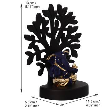 eCraftIndia Gold Plated Blue Appu Ganesha Decorative Showpiece with Wooden Tree for Home/Temple/Office/Car Dashboard 5