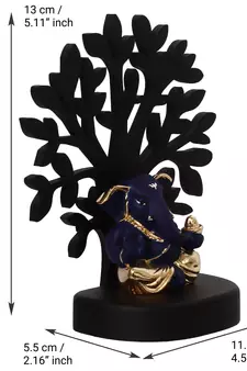 eCraftIndia Gold Plated Blue Appu Ganesha Decorative Showpiece with Wooden Tree for Home/Temple/Office/Car Dashboard