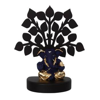 eCraftIndia Gold Plated Blue Appu Ganesha Decorative Showpiece with Wooden Tree for Home/Temple/Office/Car Dashboard 4