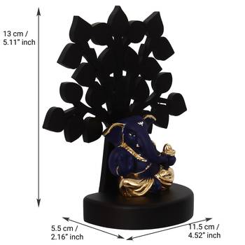 eCraftIndia Gold Plated Blue Appu Ganesha Decorative Showpiece with Wooden Tree for Home/Temple/Office/Car Dashboard 5