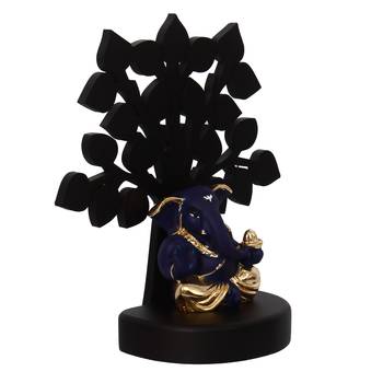 eCraftIndia Gold Plated Blue Appu Ganesha Decorative Showpiece with Wooden Tree for Home/Temple/Office/Car Dashboard 6