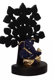 eCraftIndia Gold Plated Blue Appu Ganesha Decorative Showpiece with Wooden Tree for Home/Temple/Office/Car Dashboard