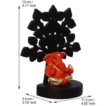 eCraftIndia Gold Plated Orange Appu Ganesha Decorative Showpiece with Wooden Tree for Home/Temple/Office/Car Dashboard 5