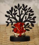 eCraftIndia Gold Plated Red Appu Ganesha Decorative Showpiece with Wooden Tree for Home/Temple/Office/Car Dashboard