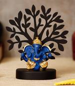 eCraftIndia Gold Plated Blue Dhoti Ganesha Decorative Showpiece with Wooden Tree for Home/Temple/Office/Car Dashboard