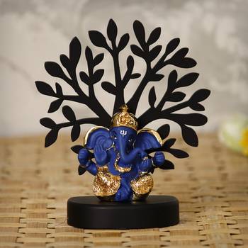 eCraftIndia Gold Plated Blue Dhoti Ganesha Decorative Showpiece with Wooden Tree for Home/Temple/Office/Car Dashboard 2