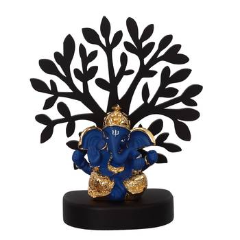 eCraftIndia Gold Plated Blue Dhoti Ganesha Decorative Showpiece with Wooden Tree for Home/Temple/Office/Car Dashboard 4