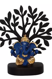 eCraftIndia Gold Plated Blue Dhoti Ganesha Decorative Showpiece with Wooden Tree for Home/Temple/Office/Car Dashboard