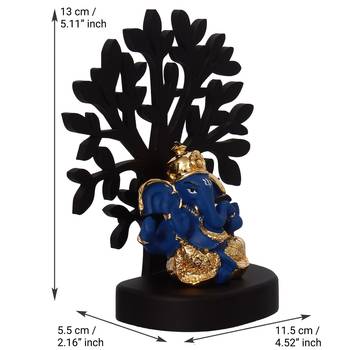 eCraftIndia Gold Plated Blue Dhoti Ganesha Decorative Showpiece with Wooden Tree for Home/Temple/Office/Car Dashboard 5
