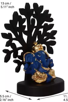 eCraftIndia Gold Plated Blue Dhoti Ganesha Decorative Showpiece with Wooden Tree for Home/Temple/Office/Car Dashboard