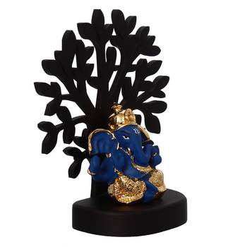 eCraftIndia Gold Plated Blue Dhoti Ganesha Decorative Showpiece with Wooden Tree for Home/Temple/Office/Car Dashboard 6