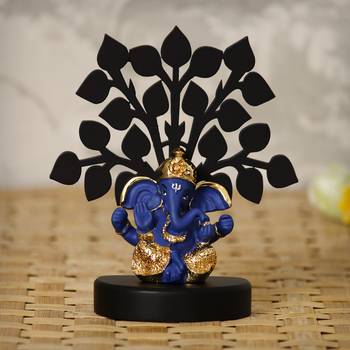 eCraftIndia Gold Plated Blue Dhoti Ganesha Decorative Showpiece with Wooden Tree for Home/Temple/Office/Car Dashboard 2