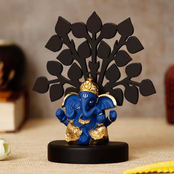eCraftIndia Gold Plated Blue Dhoti Ganesha Decorative Showpiece with Wooden Tree for Home/Temple/Office/Car Dashboard 3
