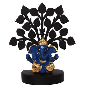 eCraftIndia Gold Plated Blue Dhoti Ganesha Decorative Showpiece with Wooden Tree for Home/Temple/Office/Car Dashboard 4