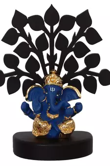 eCraftIndia Gold Plated Blue Dhoti Ganesha Decorative Showpiece with Wooden Tree for Home/Temple/Office/Car Dashboard